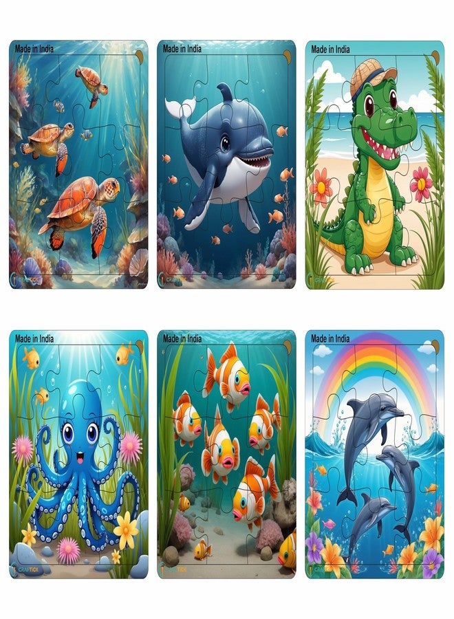 Craftick® Sea Animals Wood Jigsaw Puzzles for Kids Age 2+ | Return Gift | Brain Booster Game [ Pack of 6 ] | Kids 9-Pieces Puzzle for Toddlers - Image 1